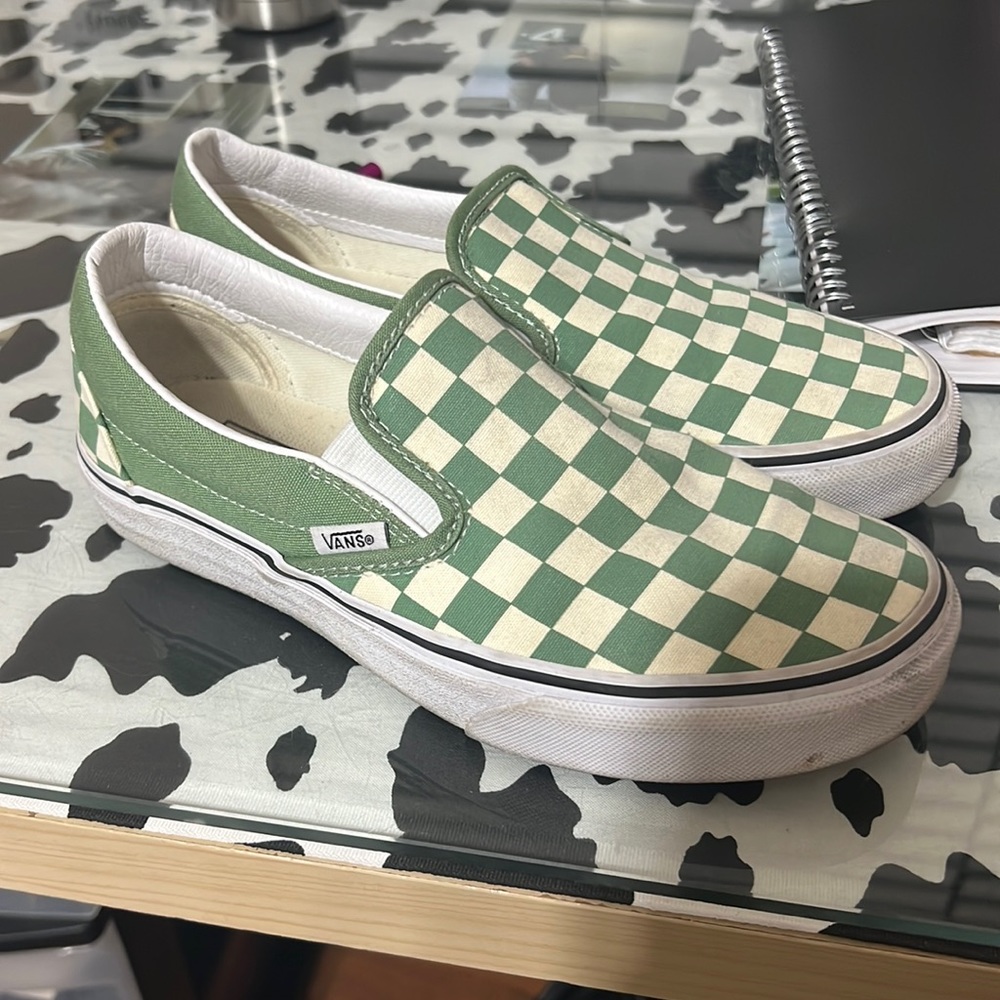 sage green checkered vans size 7.0 in womens.